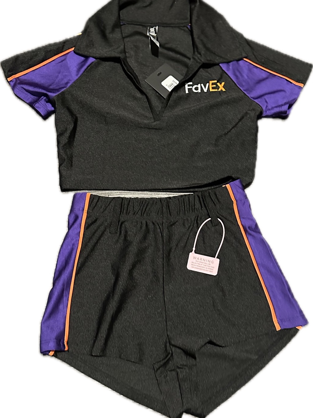 Forplay FavEx Costume Black Crop Polo & Shorts Set with Purple + Orange Accents